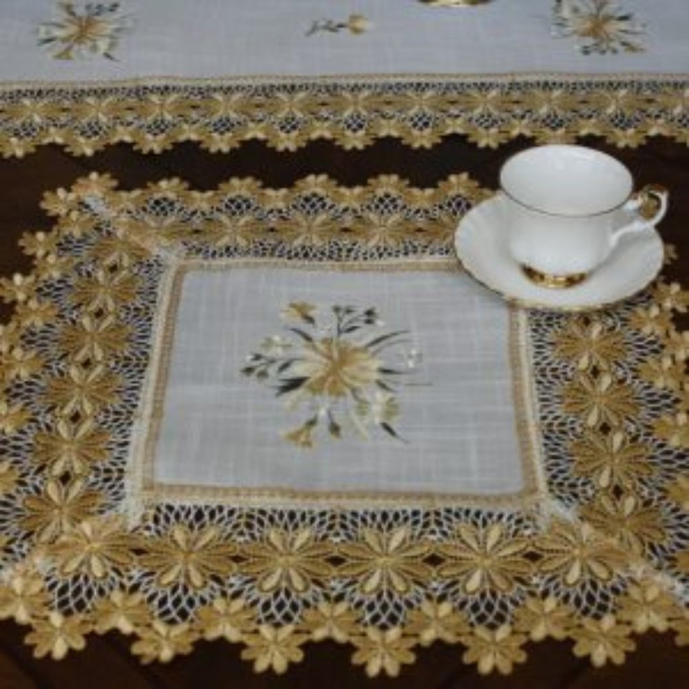 NEW Doily YELLOW DAISY LACE Square Table Mat